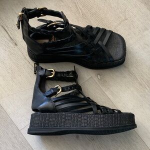 Sam‎ Edelman Nicki Gladiator Platform Sandals size 5 1/2 black leather woven